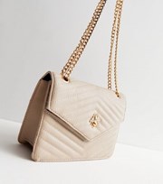 New Look Cream Bee Quilted Leather-Look Cross Body Bag